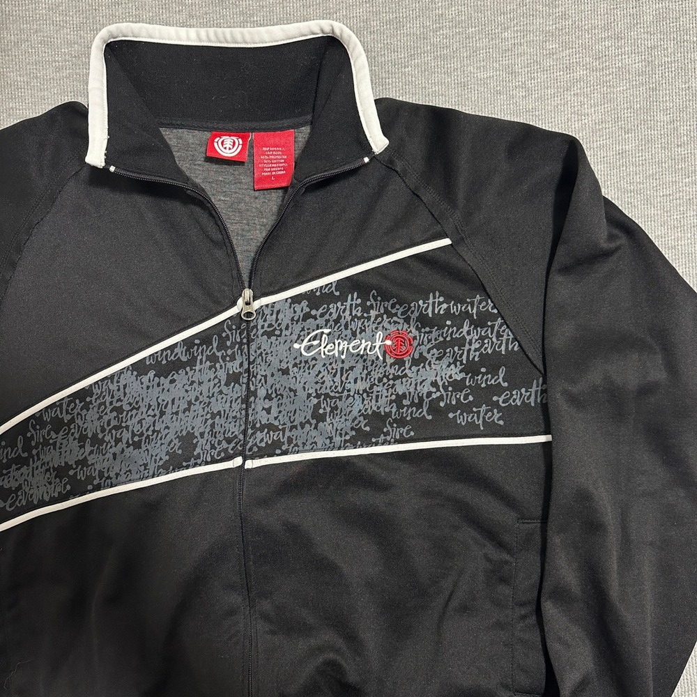Element Full Zip Track Jacket Thumbholes Script Graphic Black Mens Size Large - Picture 6 of 11